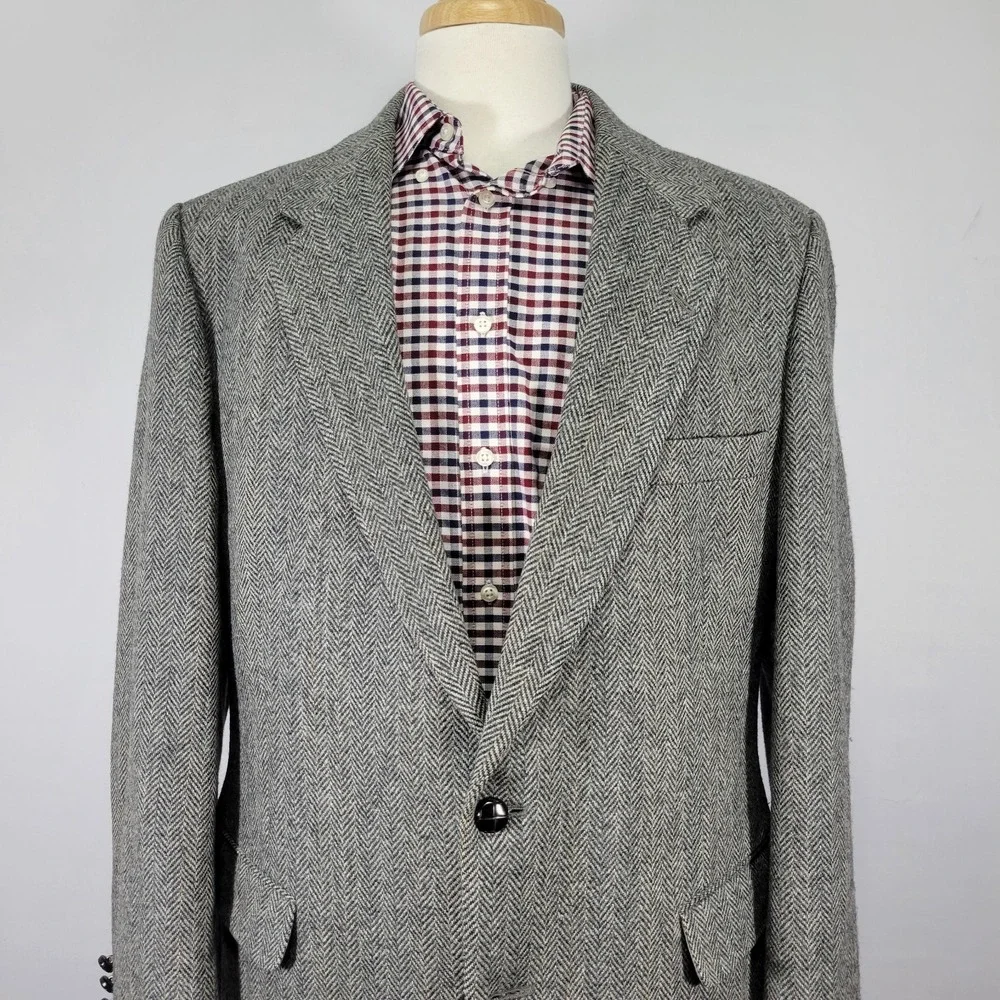 Joe Namath Men's‎ Tweed Sport Coat Blazer Two Button Gray Herringbone Wool 46L